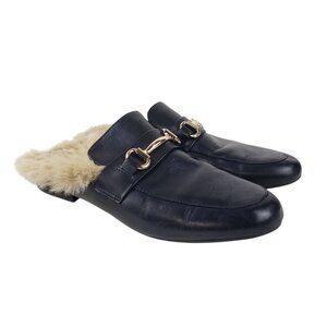 Steve Madden Jill Faux Fur Lined Black Leather Horsebit Mules Shoes Womens 8
